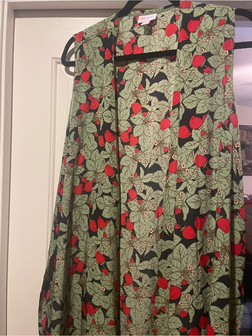 LuLaRoe Black & Green Strawberry Print Cardigan